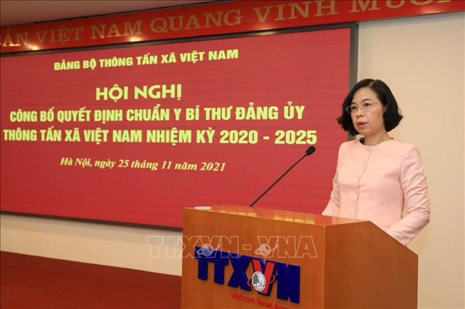 Trong ảnh: Đ/c Vũ Việt Trang, Bí thư Đảng ủy, Tổng giám đốc TTXVN phát biểu nhận nhiệm vụ. Ảnh: Thành Đạt - TTXVN