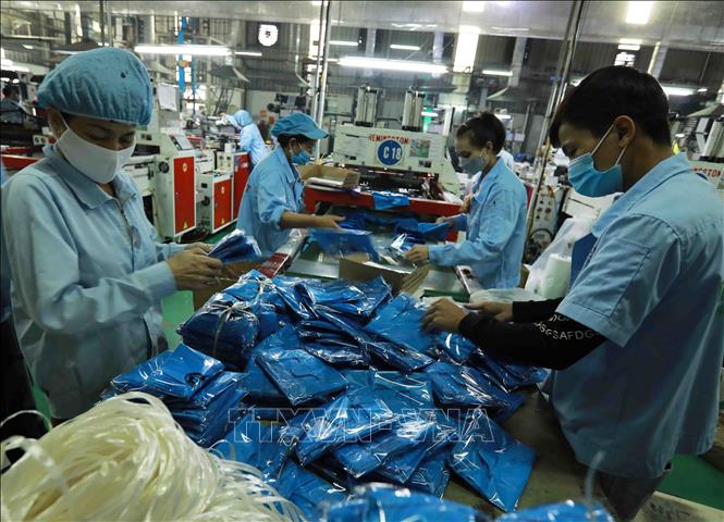 Trong ảnh: Kiểm tra, đóng gói sản phẩm để xuất khẩu tại nhà máy của Công ty Cổ phần HAPLAST. Ảnh: Vũ Sinh - TTXVN