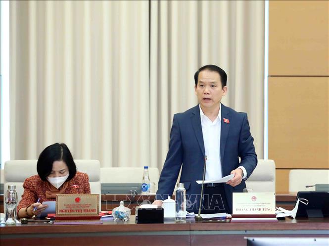 Trong ảnh: Chủ nhiệm Ủy ban Pháp luật của Quốc hội Hoàng Thanh Tùng trình bày báo cáo. Ảnh: Phạm Kiên - TTXVN