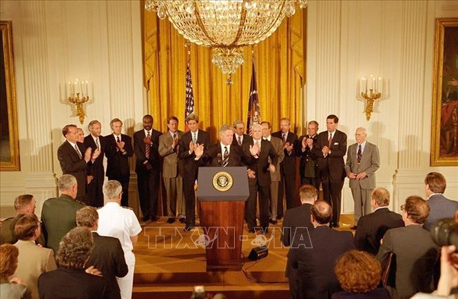 US President William Jefferson Clinton announces the normalisation of diplomatic relations with Vietnam on July 11, 1995. The White House Photo