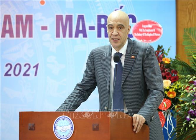Ngài Jamale Chouaibi, Đại sứ đặc mệnh toàn quyền Vương quốc Maroc tại Việt Nam phát biểu. Ảnh: TTXVN phát