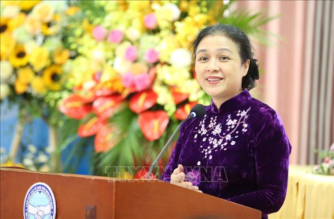 Chủ tịch Liên hiệp các tổ chức hữu nghị Việt Nam Nguyễn Phương Nga phát biểu chỉ dạo Đại hội. Ảnh: Văn Điệp - TTXVN