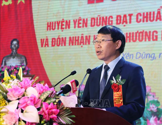 Ông Lê Ánh Dương, Phó Bí thư Tỉnh ủy, Chủ tịch UBND tỉnh Bắc Giang phát biểu tại buổi lễ. Ảnh: Danh Lam-TTXVN