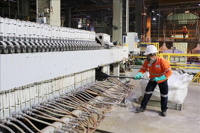 Trong ảnh: Một góc dây chuyền sản xuất tinh quặng đa kim tại mỏ Núi Pháo, Thái Nguyên thuộc Công ty Cổ phẩn Masan High-Tech Materials  Ảnh: Hoàng Nguyên - TTXVN