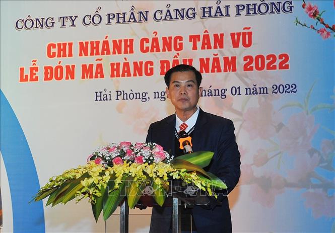 Trong ảnh: Giám đốc chi nhánh cảng Tân Vũ Lê Minh Hải phát biểu tại buổi lễ. Ảnh: TTXVN