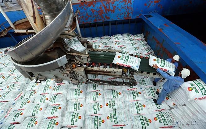 Vận chuyển sản phẩm đi tiêu thụ tại khu cảng xuất của nhà máy đạm Cà Mau. Ảnh: Huy Hùng – TTXVN