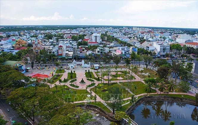Công viên Văn hóa Hùng Vương ở trung tâm thành phố Cà Mau. Ảnh: Huỳnh Thế Anh - TTXVN