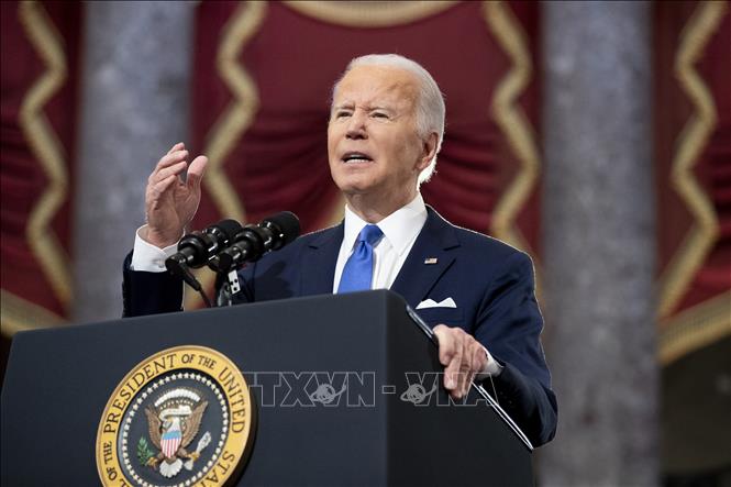 Trong ảnh: Tổng thống Mỹ Joe Biden phát biểu tại Washington, DC., ngày 6/1/2022. Ảnh: AFP/TTXVN