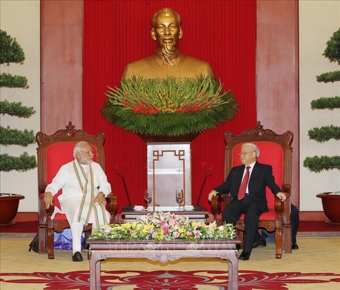 Chiều 3/9/2016, tại Hà Nội, Tổng Bí thư Nguyễn Phú Trọng tiếp Thủ tướng Ấn Độ Narendra Modi thăm chính thức Việt Nam. Ảnh: Trí Dũng – TTXVN
