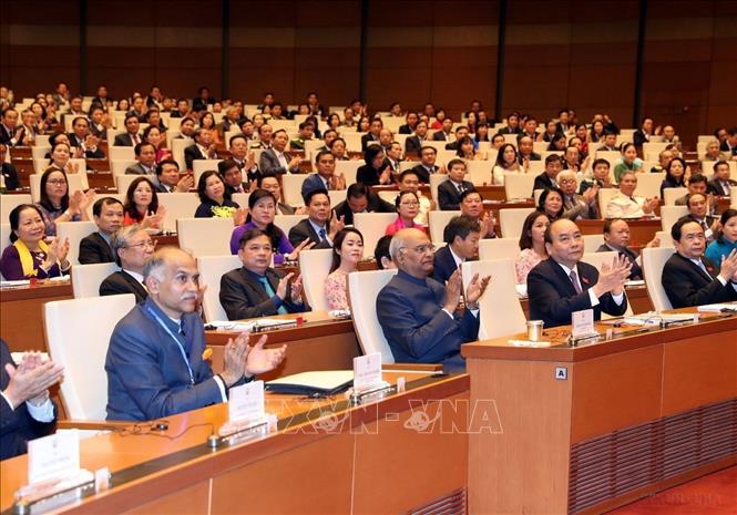 Trong chương trình thăm cấp Nhà nước Việt Nam, sáng 20/11/2018, Tổng thống Ấn Độ Ram Nath Kovind đến dự và phát biểu tại Kỳ họp thứ sáu, Quốc hội khóa XIV. Ảnh: Trọng Đức – TTXVN