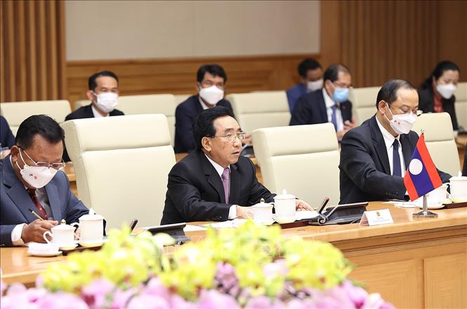 Thủ tướng Lào Phankham Viphavanh phát biểu tại cuộc hội đàm. Ảnh: Dương Giang-TTXVN