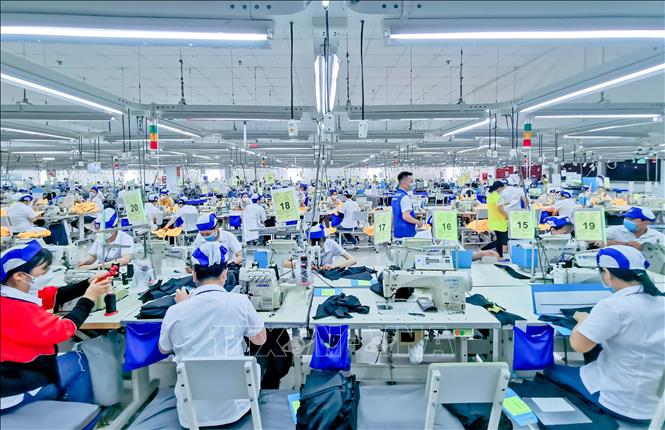 Công nhân làm việc trong xưởng may của Công ty cổ phần May Việt Long Giang. Ảnh: Thanh Liêm - TTXVN