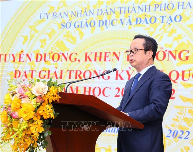 Ông Trần Thế Cương, Giám đốc Sở Giáo dục và Đào tạo Hà Nội phát biểu. Ảnh: Tuấn Đức - TTXVN