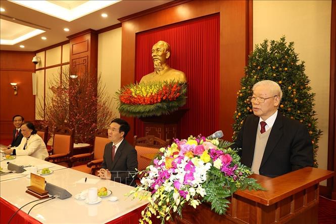 Photo: Party General Secretary Nguyen Phu Trong speaks at the meeting. VNA Photo: Trí Dũng