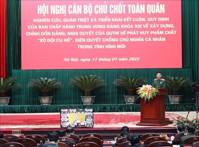 Đại tướng Phan Văn Giang, Bộ trưởng Bộ Quốc phòng phát biểu chỉ đạo hội nghị. Ảnh: Trọng Đức - TTXVN