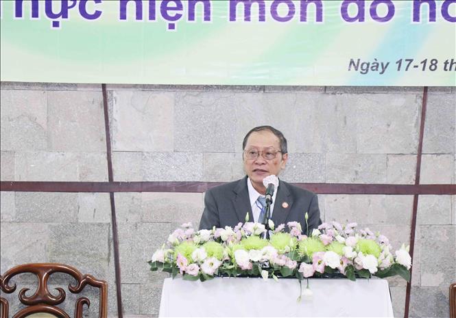 Photo: Pastor Tran Thanh Truyen, head of the Church, speaks at the event. VNA Photo: Xuân Khu