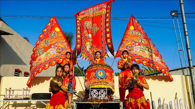 Trong ảnh: Hình ảnh tập luyện của đoàn Lân Sư Rồng Tú Anh Đường. Ảnh: Ánh Tuyết - TTXVN