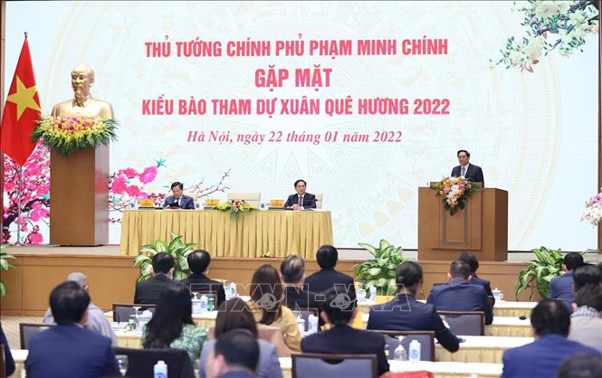 Trong ảnh: Thủ tướng Phạm Minh Chính phát biểu tại buổi gặp mặt kiều bào dự Xuân quê hương năm 2022. Ảnh: Dương Giang-TTXVN