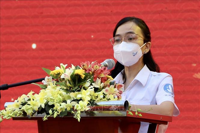 Trong ảnh: Chị Ông Thị Ngọc Linh, Phó Chủ tịch Thường trực Hội Sinh viên Thành phố Hồ Chí Minh phát biểu tại chương trình. Ảnh: Hồng Giang - TTXVN.