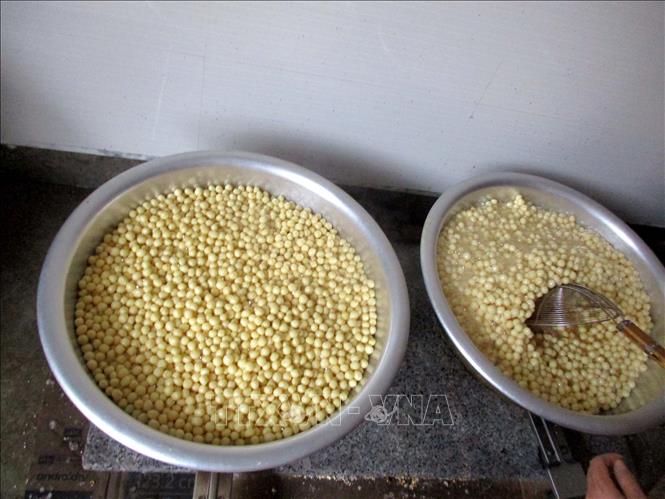 Trong ảnh: Kẹo nhãn Lang Chánh đang được nấu trong chảo. Ảnh: Nguyễn Nam-TTXVN