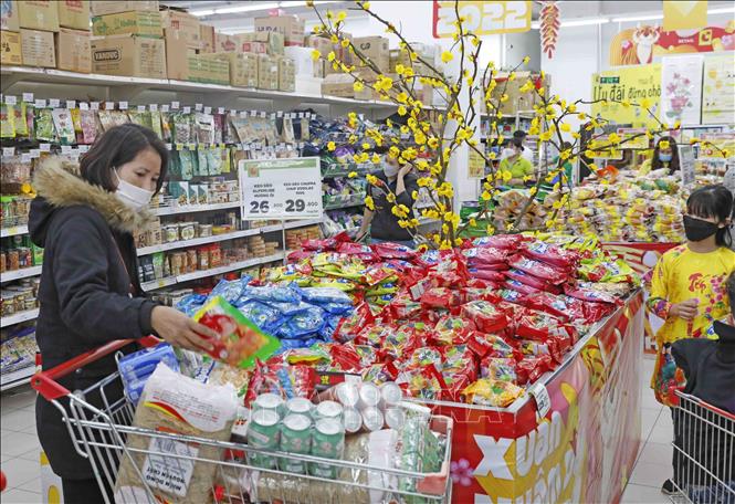 Người dân mua sắm hàng Tết tại siêu thị Big C Long Biên, Hà Nội. Ảnh: Trần Việt - TTXVN