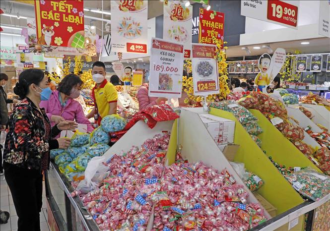 Người dân mua sắm hàng Tết tại siêu thị Big C Long Biên, Hà Nội. Ảnh: Trần Việt - TTXVN