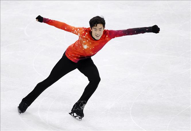 Trong ảnh: VĐV Nathan Chen của Mỹ thi đấu nội dung trượt băng nghệ thuật đơn nam tại Olympic mùa Đông Bắc Kinh 2022, Trung Quốc ngày 10/2/2022. Ảnh: Kyodo/TTXVN
