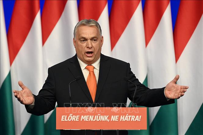 Trong ảnh: Thủ tướng Hungary Viktor Orban phát biểu trong cuộc vận động tranh cử ở Budapest ngày 12/2/2022. Ảnh: AFP/TTXVN