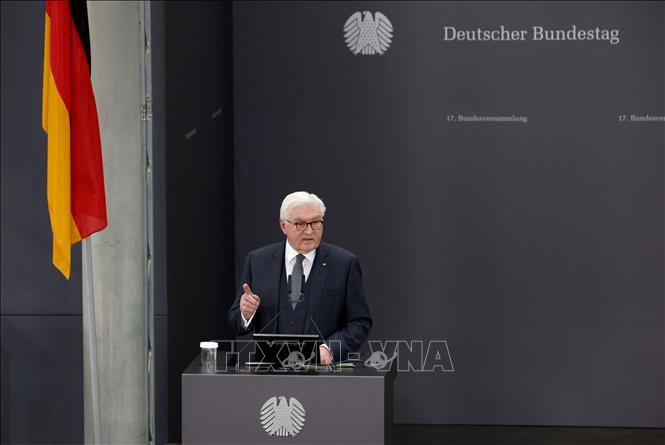 Trong ảnh: Tổng thống Đức Frank-Walter Steinmeier phát biểu tại Hội nghị liên bang ở Berlin sau khi tái đắc cử nhiệm kỳ hai, ngày 13/2/2022. Ảnh: AFP/TTXVN