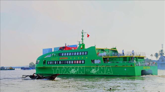 Tàu cao tốc Mai Linh Express khởi hành từ Cần Thơ đi Côn Đảo ngày 19/2. Ảnh: TTXVN phát