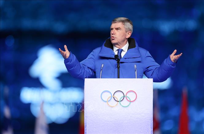 Trong ảnh: Chủ tịch Ủy ban Olympic quốc tế (IOC) Thomas Bach phát biểu tại lễ bế mạc Olympic mùa Đông Bắc Kinh 2022, Trung Quốc, ngày 20/2/2022. Ảnh: THX/ TTXVN