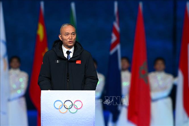 Trong ảnh: Chủ tịch Ủy ban tổ chức Olympic và Paralympic mùa Đông Bắc Kinh 2022 Cai Qi phát biểu tại lễ bế mạc Olympic mùa Đông Bắc Kinh 2022, Trung Quốc, ngày 20/2/2022. Ảnh: AFP/ TTXVN