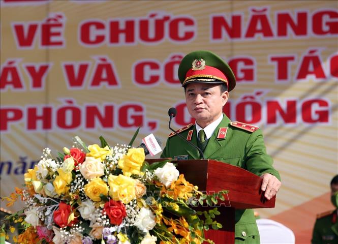 Trong ảnh: Trung tướng Phạm Quốc Cương, Tư lệnh Bộ Tư lệnh CSCĐ phát biểu. Ảnh: TTXVN phát