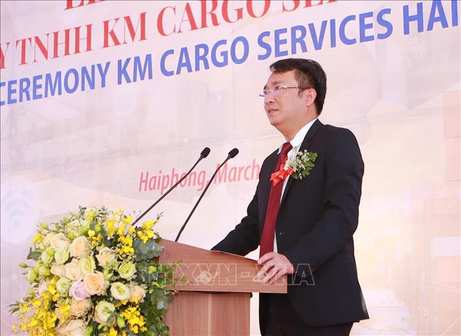 Trong ảnh: Tổng Giám đốc Công ty CP Cảng Hải Phòng Nguyễn Tường Anh phát biểu tại buổi lễ. Ảnh: TTXVN phát