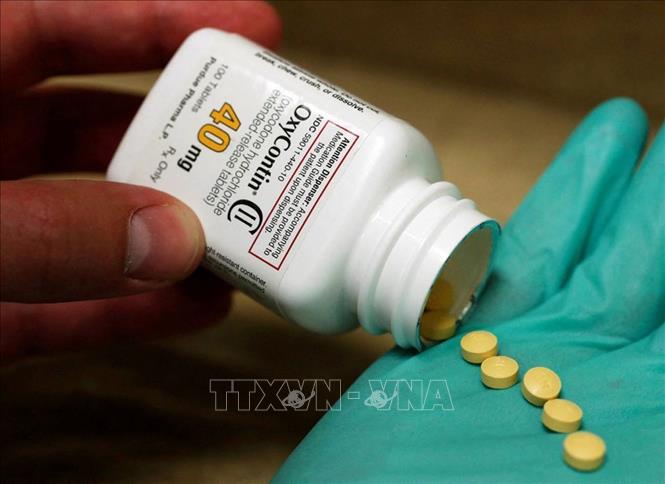Trong ảnh: Dược sĩ bán theo đơn thuốc giảm đau OxyContin 40mg, do công ty dược phẩm Purdue Pharma sản xuất, tại nhà thuốc ở Provo, bang Utah, Mỹ. Ảnh: REUTERS/TTXVN