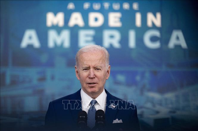 Trong ảnh: Tổng thống Mỹ Joe Biden phát biểu tại Nhà Trắng ở Washington, DC, ngày 4/3/2022. Ảnh: AFP/TTXVN