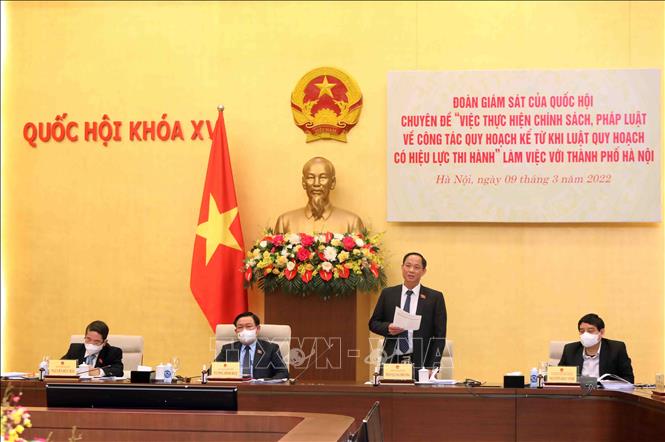 Trong ảnh: Phó Chủ tịch Quốc hội Trần Quang Phương phát biểu tại buổi làm việc. Ảnh: An Đăng - TTXVN