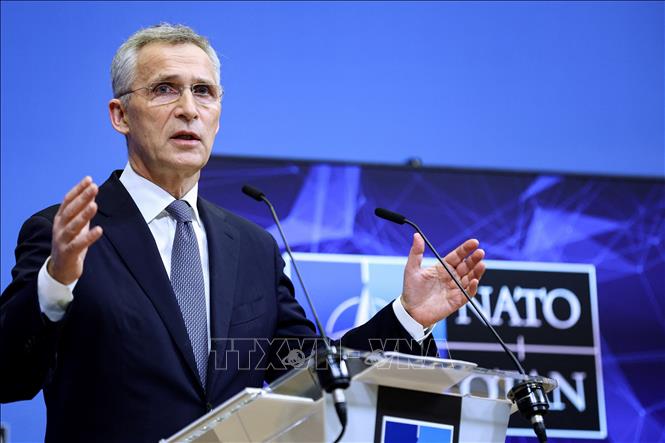 Trong ảnh: Tổng thư ký NATO Jens Stoltenberg phát biểu tại cuộc họp báo ở Brussels, Bỉ ngày 15/3/2022. Ảnh: AFP/TTXVN