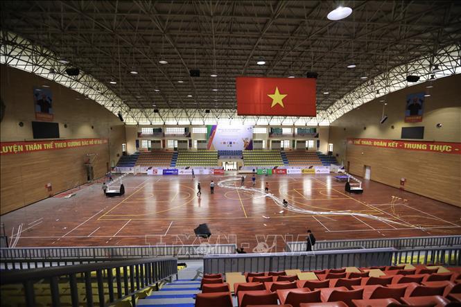 Trong ảnh: Nhà thi đấu đã sẵn sàng cho thi đấu bộ môn Bóng rổ. Ảnh: Hoàng Hiếu - TTXVN