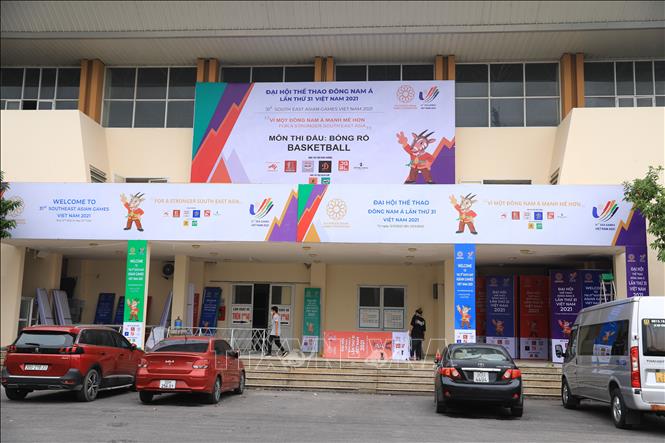Trong ảnh: Nhà thi đấu Thanh Trì (Hà Nội) - nơi diễn ra thi đấu môn Bóng rổ tại SEA Games 31. Ảnh: Hoàng Hiếu - TTXVN