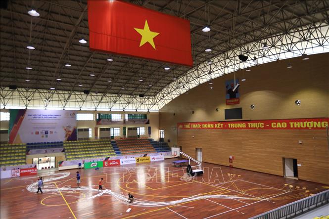 Trong ảnh: Nhà thi đấu Thanh Trì (Hà Nội) - nơi diễn ra thi đấu môn Bóng rổ tại SEA Games 31. Ảnh: Hoàng Hiếu - TTXVN