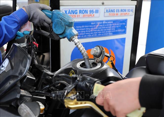 Trong ảnh: Mua bán xăng dầu tại cửa hàng kinh doanh xăng dầu Petrolimex trên đường Trần Quang Khải, Hà Nội. Ảnh: Trần Việt - TTXVN
