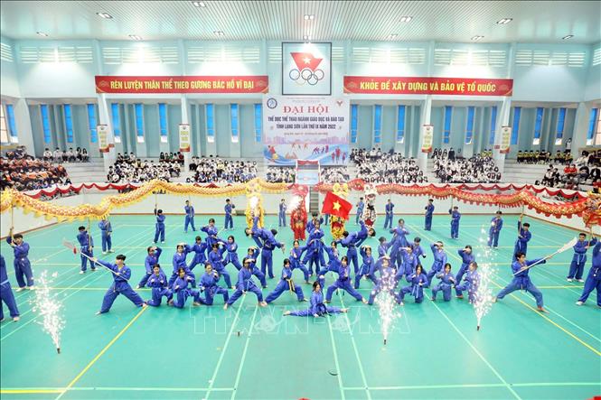 Trong ảnh: Tiết mục vovinam do học sinh câu lạc bộ Vovinam trường Trung học phổ thông dân tộc nội trú tỉnh Lạng Sơn trình diễn tại Lễ khai mạc. Ảnh: Anh Tuấn - TTXVN