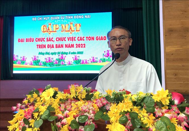 Trong ảnh: Linh mục Đaminh Nguyễn Tuấn Anh, Tổng đại diện giáo phận Xuân Lộc (Tòa giám mục Xuân Lộc) phát biểu. Ảnh: Nguyễn Văn Việt - TTXVN
