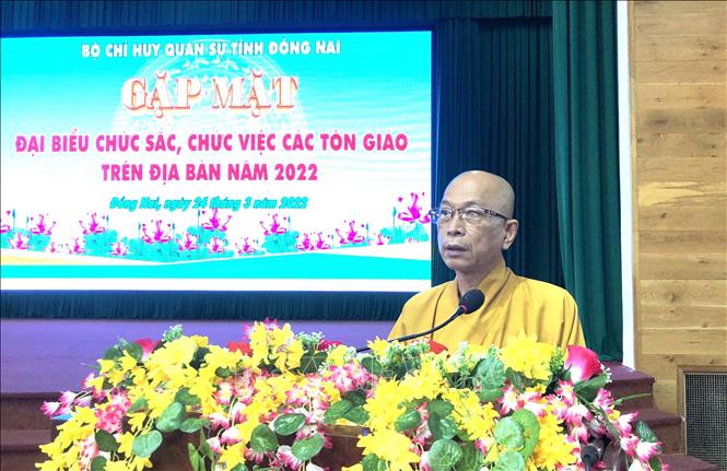 Trong ảnh: Thượng tọa Thích Huệ Khai, Phó Trưởng Ban thường trực, Ban trị sự giáo hội Phật giáo Việt Nam tỉnh Đồng Nai phát biểu. Ảnh: Nguyễn Văn Việt - TTXVN
