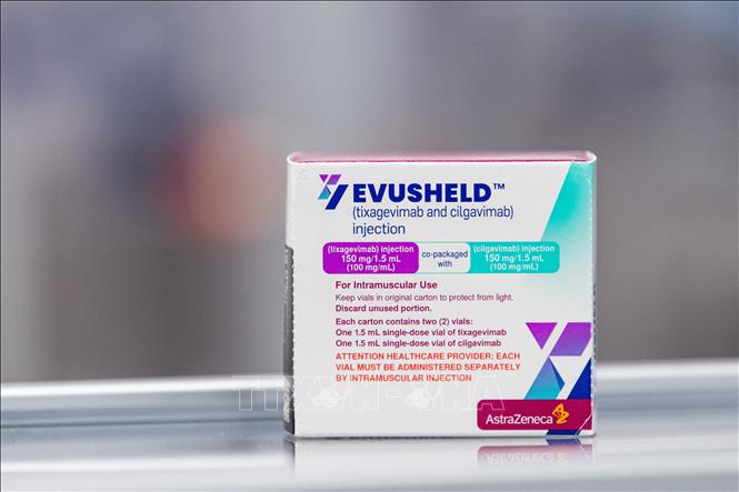 Trong ảnh:  Thuốc Evusheld ngừa COVID-19 của AstraZeneca . Ảnh: AFP/TTXVN