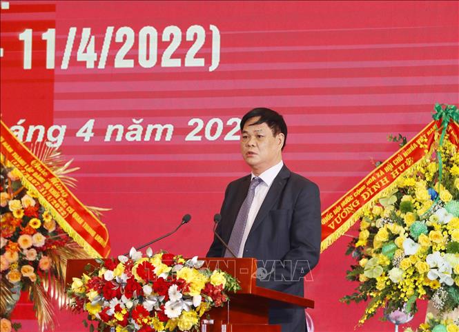 Đồng chí Huỳnh Tấn Việt, Uỷ viên Trung ương Đảng, Bí thư Đảng ủy Khối các cơ quan Trung ương đọc diễn văn tại Lễ kỷ niệm. Ảnh: Phương Hoa - TTXVN