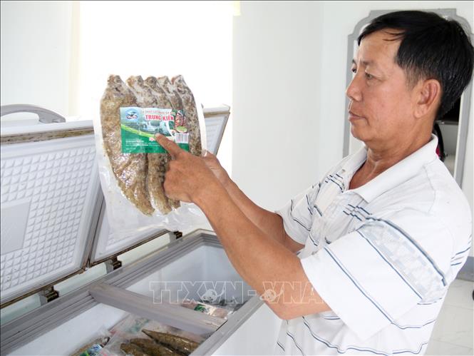 Trong ảnh: Chả cá và cá thát lát muối sả của cơ sở Trung Kiên đang tạo được uy tín trên thị trường. Ảnh: Lê Sen – TTXVN