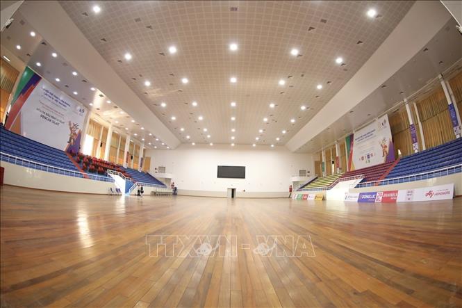 Trong ảnh: Nhà thi đấu Bắc Từ Liêm đã sẵn sàng cho các nội dung thi đấu môn Pencak Silat tại SEA Games 31. Ảnh: Minh Quyết - TTXVN