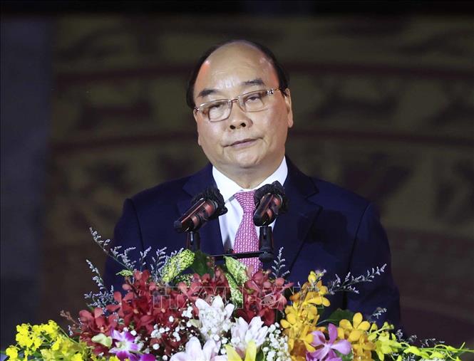 Chủ tịch nước Nguyễn Xuân Phúc phát biểu tại lễ khánh thành Đền thờ Vua Hùng tại Cần Thơ. Ảnh: Thống Nhất – TTXVN